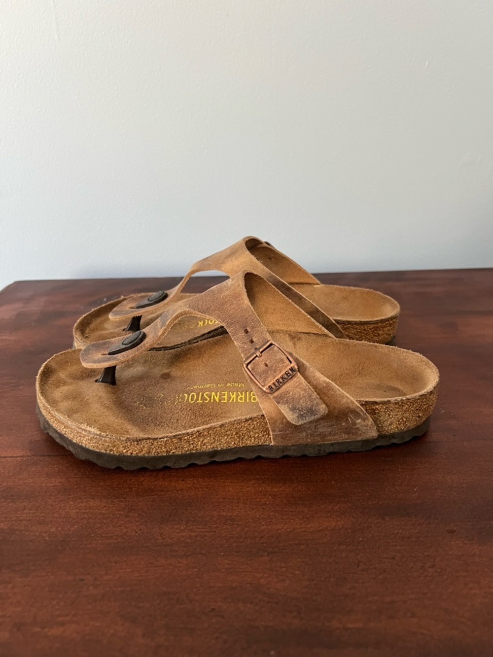 Birkenstock Tan Suede Gizeh Sandals with Buckle